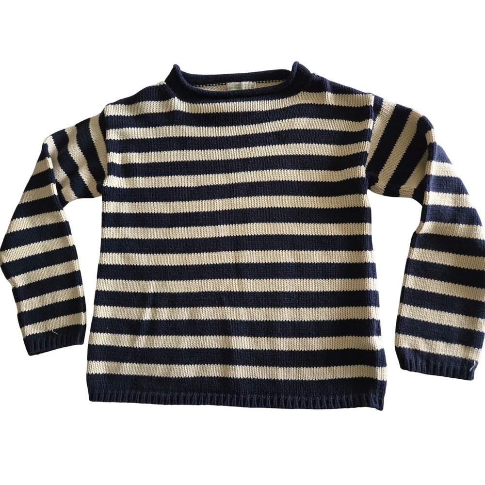 Crewcuts Kids 8 Blue Cream ROLL NECK Striped Cotton Sweater Nautical Preppy